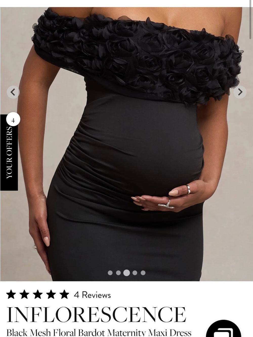 Club L London Black One-Shoulder Floral Bardot Maternity Dress